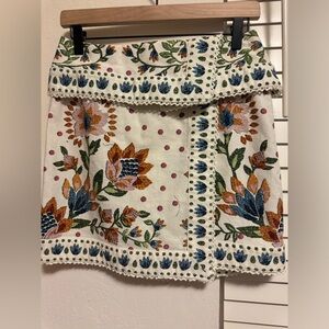 Farm Rio white patterned mini skirt, size S